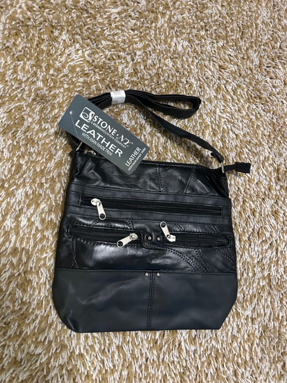 Stone Mountain Accessories Black Leather Crossbody Bag